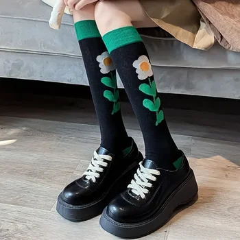 לוליטה המתוקה בנות זמן גרביים גרביים Wom ירוק פרחוני לנשים גרבי Harajuku וינטג ' אופנת רחוב הברך גבוה גרביים Stockingsen