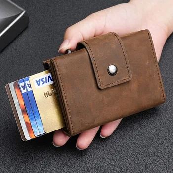 100% עור אמיתי בעל כרטיס האשראי בארנק RFID חסימת Trifold סלים ארנק חכם גברים, ארנקים עבור Airtags