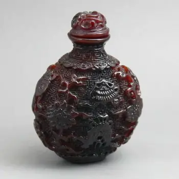 סיני נדיר מעולה וטבעית השור הורן מגולף פרח בקבוק טבק פסלים לקישוט אוסף קישוטים עתיקים.