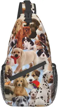 חמוד חיות מחמד כלבים הדפסה קלע התיק החזה Crossbody תיק כתף תיק נסיעות וטיולים Daypack עבור נשים גברים יוניסקס פוליאסטר