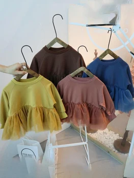 קפוצ ' ונים בנות אביב סתיו חדש רשת צמר סוודר אופנה בגדי ילדים בייבי קוריאני רב-תכליתי חולצות Soild