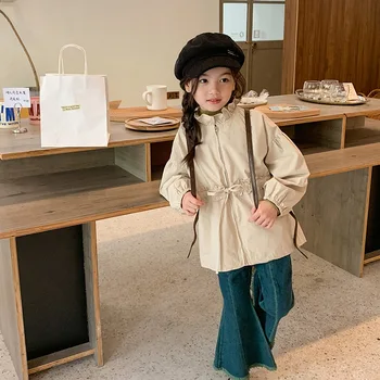 ילדים מעיל 2023 אביב סתיו סגנון קוריאני אופי מוצק צבע המעיל ילדה מתוקה מקרית פשוטה בנות מעיל