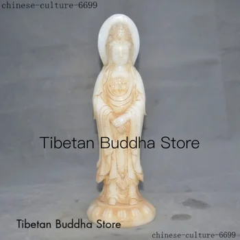 סין ג ' ייד לבן יד מגולף קוואן-יין Guanyin הבודהיסטווה אלה פסל בודהה