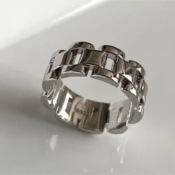 S925 כסף סטרלינג טבעת חלול החוצה להקת שעון פתיחת טבעת תכליתי סדיר זנב טבעת