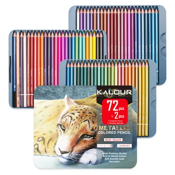 KALOUR 50/72 צבעים מתכתיים עפרונות צבעוניים להגדיר רך הליבה על בסיס שמן בתוך תיבת פח,הצללה עפרונות למתחילים & Pro אמנים