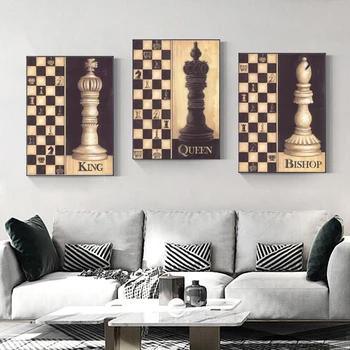 בציר הבינלאומי שחמט קינג קווין בישופ לופט בסגנון דקורטיבי הדפסי אמנות קיר בד הציור בבית חיים קישוט החדר