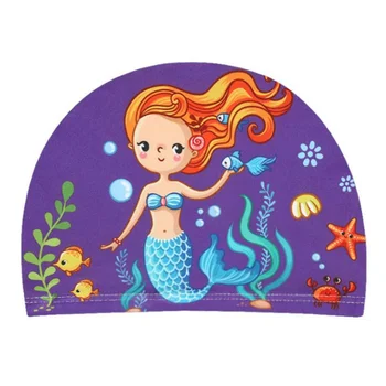חדש חמוד אנימה ילדים עמיד למים שחייה, כובעי מגן אוזניים ארוך שיער ספורט לשחות בריכה כובע קריקטורה כובעי שחייה לילדים