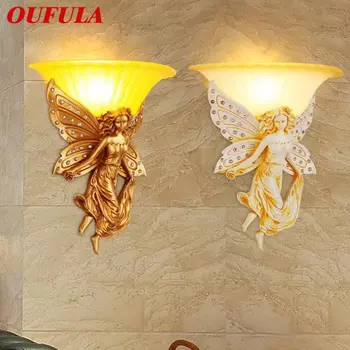 OUFULA מודרני מלאך מנורת קיר LED יצירתי לתכנן שרף מנורות קיר אורות הבית סלון, חדר שינה למסדרון במקום.
