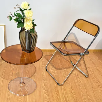 סגנון מודרני שולחן שקוף ההגירה קפה קטן שולחן עגול אקריליק קטן שולחן צד נשלף פלסטיק שולחן קפה שולחן עגול