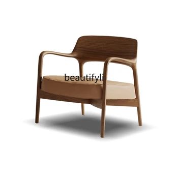 מעצב קרם משי בסגנון עור אמנות הספה דירה קטנה נורדית, יפנית בסגנון עץ פנאי הכיסא רהיטים
