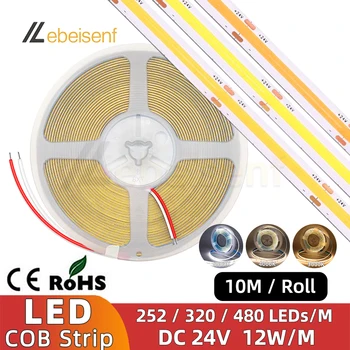 FCOB LED רצועת אור 252 320 480 LED צפיפות גבוהה גמיש FOB קלח Led אור RA90 חם הטבע מגניב לבן ליניארי ניתן לעמעום DC 24V