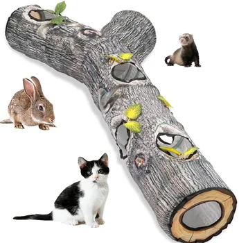 מתקפל חתול מנהרות עם פיק חורים, מחמד צינור, אינטראקטיבי גזע העץ, פעילות לשחק מנהרות, קטיפה בל צעצועים