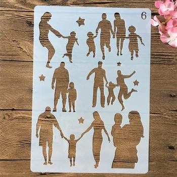 A4 29cm משפחה הורים ילדים אמא DIY שכבות שבלונות ציור קיר אלבום צביעה הבלטה אלבום מעוצב בתבנית