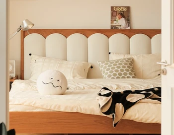 עץ מלא מיטה, עץ דובדבן ריהוט מינימליסטי, רווק מאסטר חדר שינה, מיטה זוגית