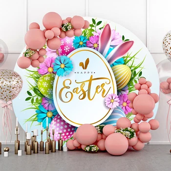 האביב חג הפסחא עיגול רקע פרח צבעוני ביצה תינוק מסיבת יום הולדת עיצוב רקע צילום סטודיו צילום Photozone