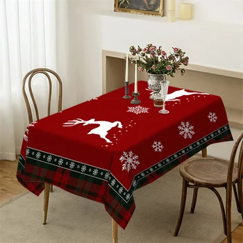 צבעוני עץ חג המולד צבי פתית שלג בד השולחן מסיבת חתונה שולחן מפת שולחן מטבח פינת אוכל Tablecover קישוט הבית