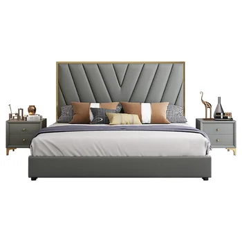 עיצוב מודרני כפול מיטת קינג בחדר השינה ריהוט איטלקי יוקרה מיטת קינג סייז