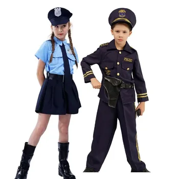 ילדים שוטר תחפושת Cosplay בנים בנות מדים קבוצות הילדים ליל כל הקדושים תלבושות המשטרה