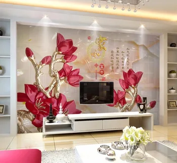 Beibehang מותאם אישית נייר קיר בבית ועשיר פרח אדום טלוויזיה ספה רקע קיר הסלון, חדר השינה רקע ציורי קיר טפט 3d