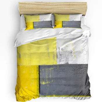 ציור שמן בסגנון מופשט גיאומטרי צהוב השמיכה לכסות עם כרית מקרה 3pcs סט מצעים שמיכה כיסוי מיטה זוגית הטקסטיל לבית