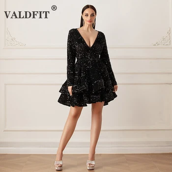 שרוולים ארוכים שחור נצנצים שמלות לנשף ללא משענת מיני Vestidos דה פיאסטה Elegantes פארא Mujer 2023 השמלה 65235