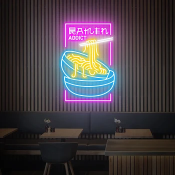 ראמן אטריות יפניות ניאון אור על מסעדת מזון חנות עיצוב שלטי ניאון קישוט סלון ניאון מותאם אישית סימני האור