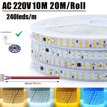 10M 20M/גליל נהג לבנות AC 220V 240V LED הרצועה 3000K 4000K 6000K קרח כחול/צהוב 2835 240Leds/M גמיש סרט חבל אור
