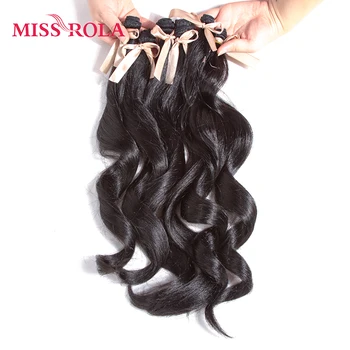 מיס רולה גלי ארוך פאות נשים, תוספות שיער סינתטי 6pcs אחד חבילת סיבי Kanekalon לארוג 17.5-19 אינץ אריגה #1B צבע