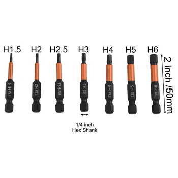 קצת סט מברגים 7* תרגיל H1.5 H1.5-H2-H6.5 H3 H4 50mm אורך 6.35 מ 