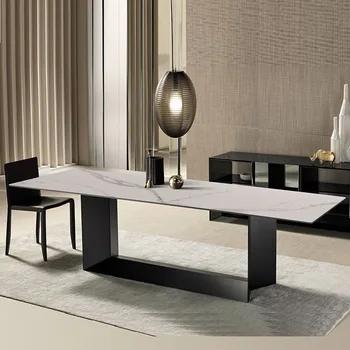 מינימליסטי מעצב אור יוקרה רוק לוח שולחן אוכל, כיסא שילוב נורדי מלבני מודרני מינימליסטי משק הבית.