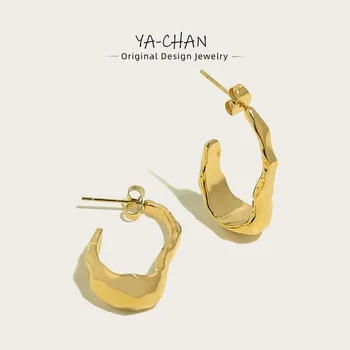 YACHAN 18K מצופה זהב סדיר נירוסטה עגילי חישוק לנשים אופנה קוריאנית Y2K אביזרים עמיד למים תכשיטים