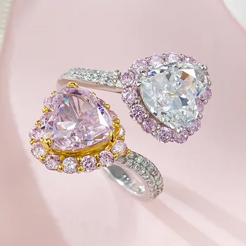אוהבי לב Moissanite טבעת יהלום אמיתי 100% כסף סטרלינג 925 צד טבעת נישואין טבעות לנשים כלה אירוסין תכשיטים