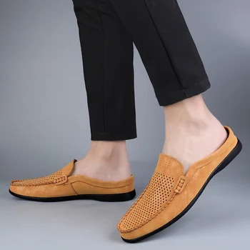 קיץ לנשימה חצי גברים נעלי מותג יוקרה מעצב אופנה Slipon גברים עצלנים נעלי זמש עור באיכות גבוהה נעלי מוקסינים