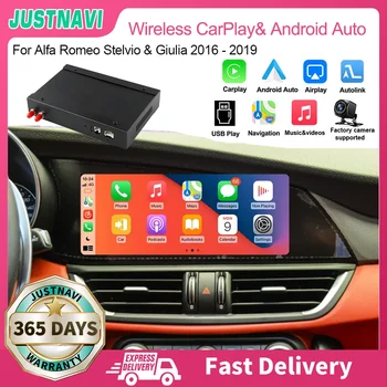 JUSTNAVI עבור אלפא רומיאו Stelvio & ג ' וליה 2016 - 2019 אלחוטית Carplay ממשק תיבת אנדרואיד אוטומטי חכם הקופסא עם המראה הקישור GPS