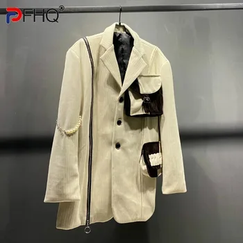 PFHQ אופנתי המעצב המקורי צבע ניגודיות של גברים מעילי החליפה סתיו באיכות גבוהה אלגנטי קורדרוי בלייזר מעיל יוקרה 21F1707