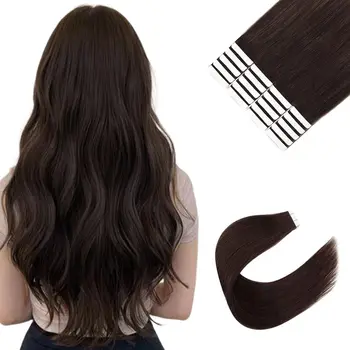 הקלטת תוספות שיער 100% שיער אדם 16-24inch דבק חלקה עור בכריכה #2 חום כהה הקלטת 20pcs שיער לנשים