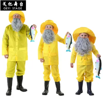 כי דייג תחפושת ליל כל הקדושים יום הילדים ביצועים בגדי ילדים מבוגרים דיג ביגוד מעיל גשם צהוב בהיר פארן
