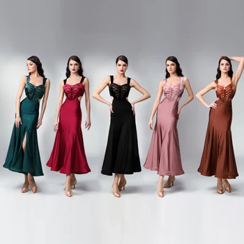 5 צבעים מודרניים רוקד את שמלת נשים המסיבה של ואלס לתחרות ריקודים סלוניים שמלת ריקודים לטיניים ביצועים שמלות SL8457