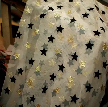 נוהרים bronzing כוכב מחומש נטו חוט תחרה בד DIY חצאית בגדים רקע בד הטקסטיל לבית בד דקורטיביים