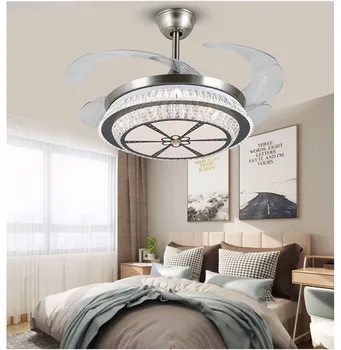 קריסטל בלתי מאוורר תקרה מנורת הסלון אוהד המנורה משק מודרני מאוורר חשמלי מנורת תקרה משק הבית מאוורר המנורה