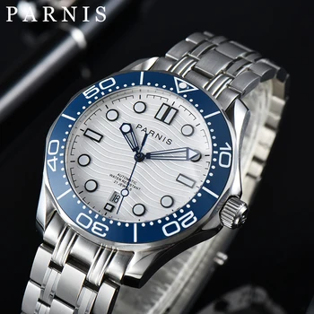 Parnis 42mm הגעה חדשה Miyota8215 אוטומטיים מכאני כחול לוח גברים שעון היד