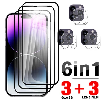 6in1 מזג הסרט מקרה עבור Iphone 14 Pro מקס עדשת המצלמה מגן טלפון Iphone14 בנוסף 14pro 14 Pro מגן מסך זכוכית