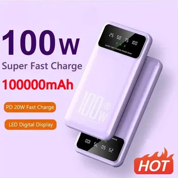 100000mAh 100W סופר מהיר טעינת כוח בנק מטען נייד סוללה Powerbank עבור iPhone Huawei סמסונג חדש