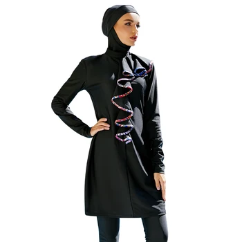 בגדי ים Burkini האסלאמית נשים מוסלמיות בגדי ים 3Piece להגדיר טלאים עם שולי מלמלה Pareo לארגו Playa בגד ים צנוע לנשים