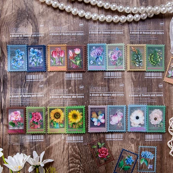 40 גיליונות מחמד שקוף מדבקת פרח יומי פרפר רוז הטבעה אמנות צבעוניים DIY דקורטיבי צמח טרי חומר נייר