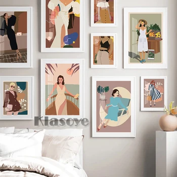 סקנדינביה אופנה פורטרט נשים פרחוני הדפסה פוסטר מינימליסטי הקיר תמונה המלון המשרד אמצע המאה מודרני לעיצוב הבית