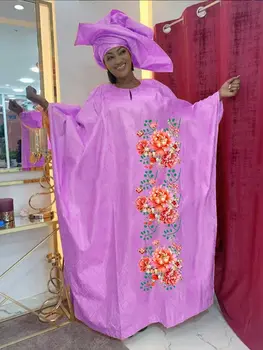 Bazin ריש דאשיקי החלוק תלבושת עם צעיף ניגריה נשים המפלגה בגדים Bazin ריש שמלות ארוכות בגדים