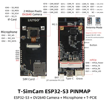 T-SIMCAM ESP32-S3 מצלמת פיתוח המנהלים WiFi Bluetooth 5.0 מודול אלחוטי עם OV2640 מצלמה חריץ TF להסתגל T-PCIE-SIM LILYGO®
