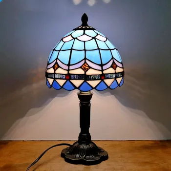 ים תיכוני בסגנון טיפאני, מנורות הרצפה מסעדה בר קפה LED וינטאג', מנורות זכוכית מסעדה חדר השינה bedsides המנורה