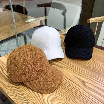 סתיו חורף כובע בייסבול נשים מלאכותי כבש צמר כובעי גרסה הגאות חמים כובע קטיפה כובע בייסבול מוצק שמשיה Casquette